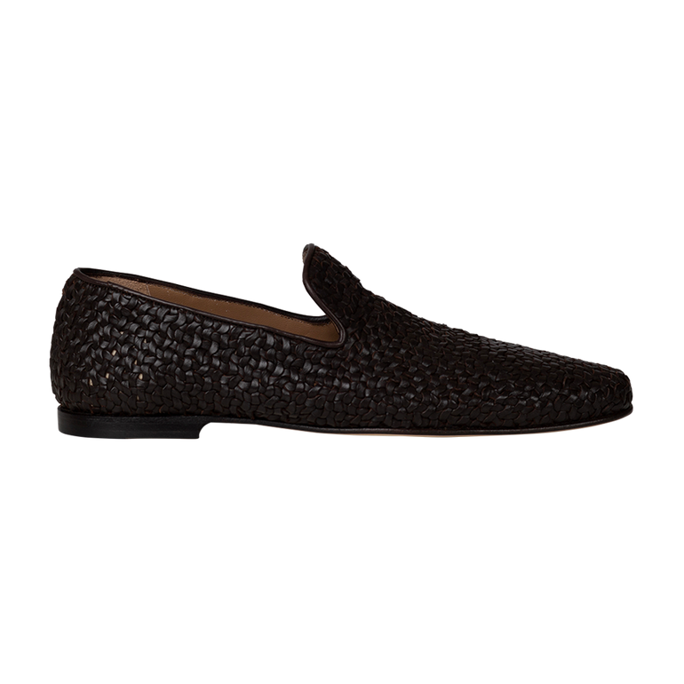 Brown Woven Leather Mocassin | Front view of Brown Woven Leather Mocassin DUSAN