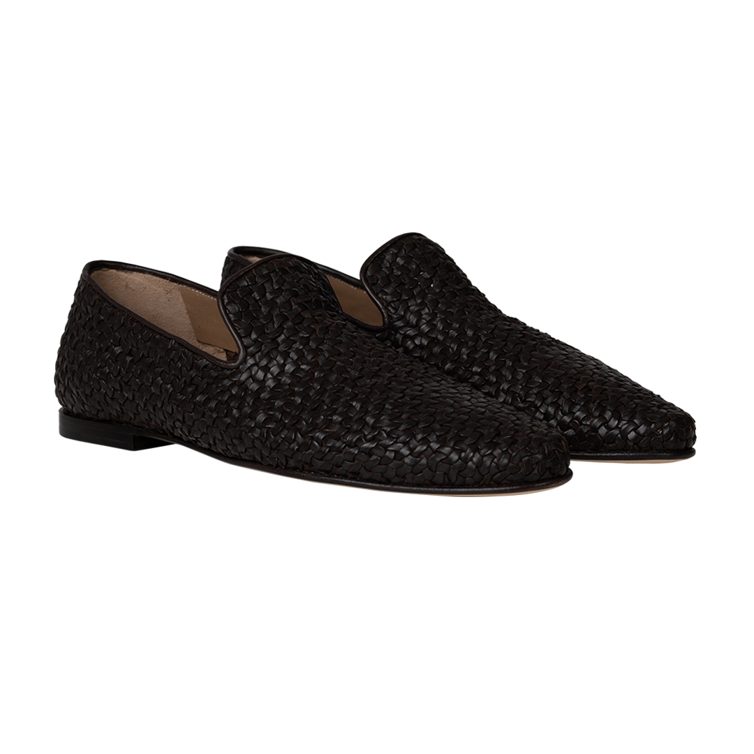 Brown Woven Leather Mocassin | View of both Brown Woven Leather Mocassin DUSAN