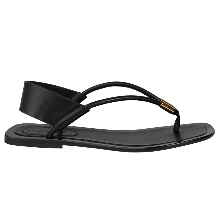Devoe Leather Thong Sandals | Front view of KHAITE Devoe Leather Thong Sandals in Black