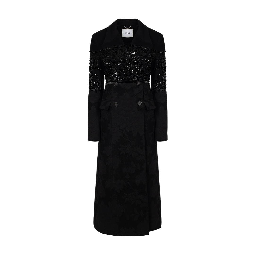 Embellished Long Double-Breasted Coat | Front view of Embellished Long Double-Breasted Coat ERDEM