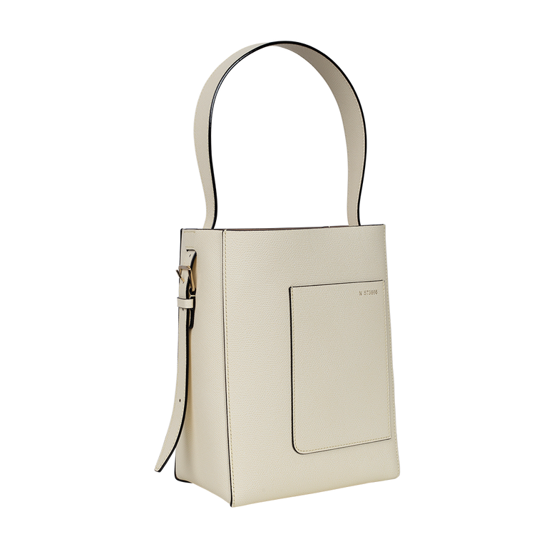 Small Ivory Bucket Bag | Side view of Small Ivory Bucket Bag VALEXTRA