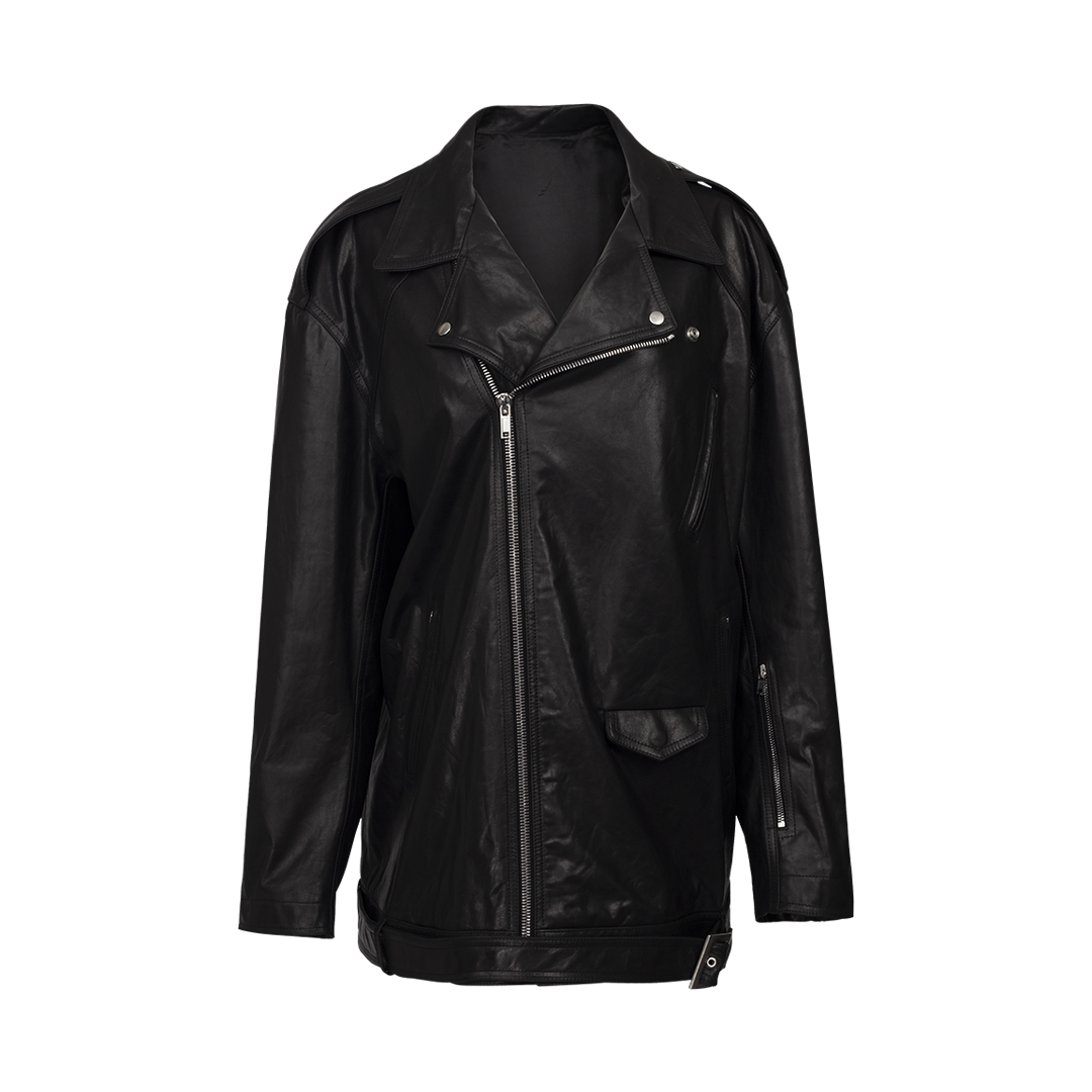 Oversized Leather Biker Jacket | Front view of Oversized Leather Biker Jacket RICK OWENS