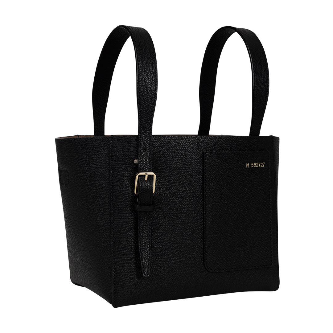 Mini Black Bucket Bag | Side view of Mini Black Bucket Bag VALEXTRA