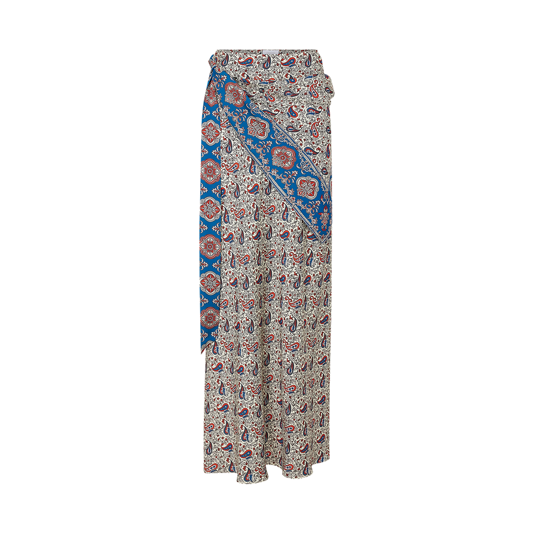 Long skirt with a patterned design on a white background