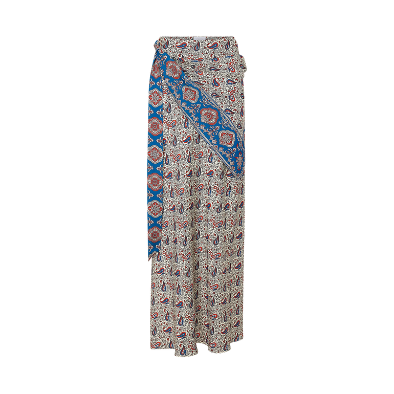 Long skirt with a patterned design on a white background