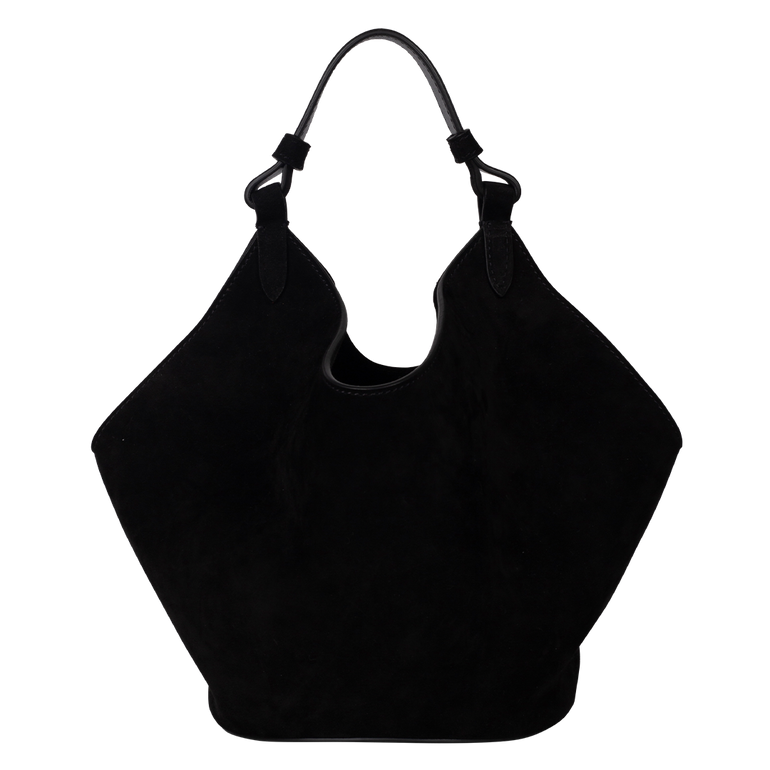 Lotus Mini Shoulder Bag | Back View of KHAITE  Lotus Mini Shoulder Bag in Black Suede
