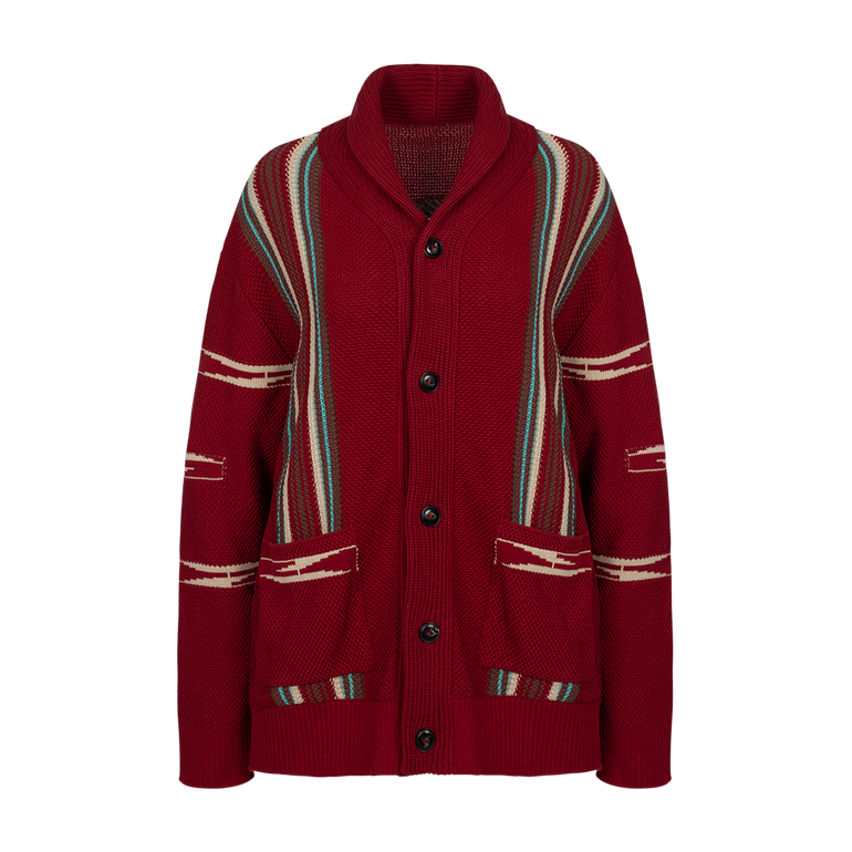 Henry Striped Cardigan Red | Front view of Henry Striped Cardigan Red FORTELA