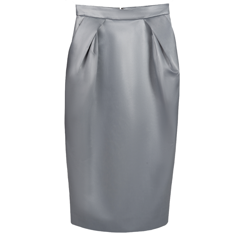 Satin Midi Skirt | Front view of MAISON MARGIELA Satin Midi Skirt in Silver