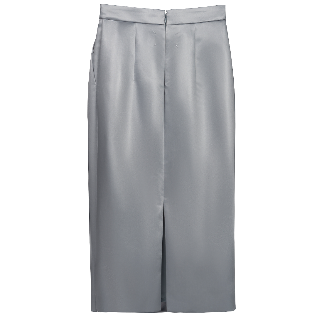 Satin Midi Skirt | Back view of MAISON MARGIELA Satin Midi Skirt in Silver