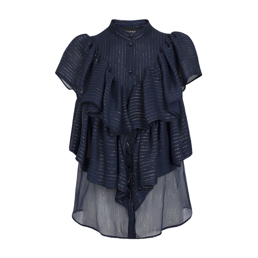 Short Sleeve Ruffle Top | Front view of Short Sleeve Ruffle Top ROCHAS