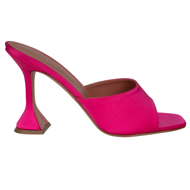 Suede Lupita Mule Sandals | Front view of AMINA MUADDI Suede Lupita Mule Sandals in Pink