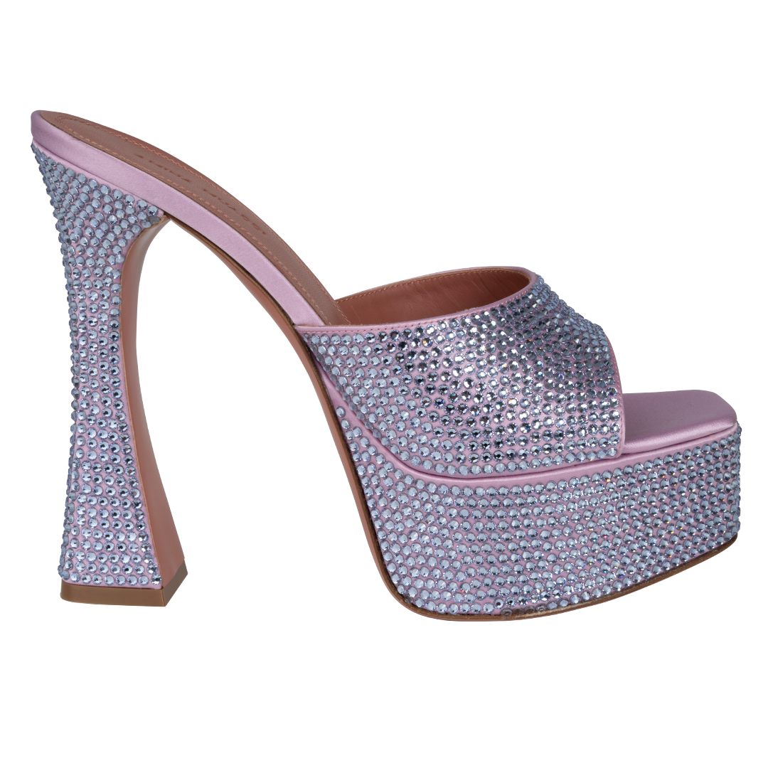 Dalida Crystal Slide Platform Sandals | Front view of AMINA MUADDI Dalida Crystal Slide Platform Sandals
