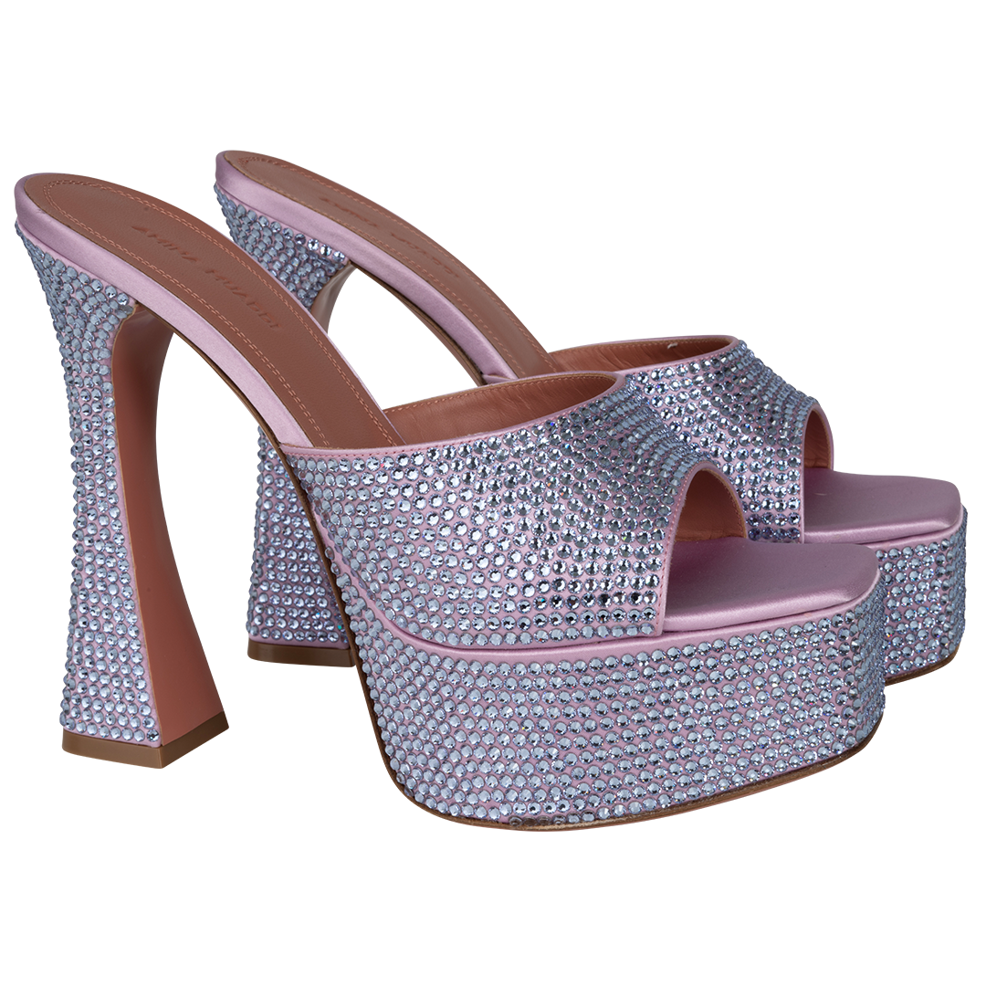 Dalida Crystal Slide Platform Sandals | View of Both AMINA MUADDI Dalida Crystal Slide Platform Sandals