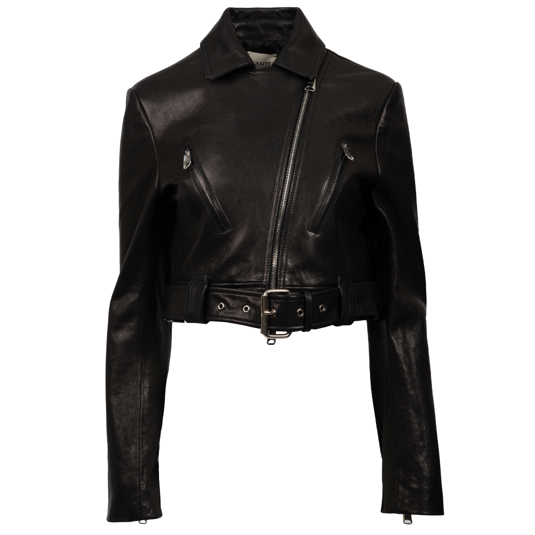 Nuellen Lamb Leather Jacket | Front view of KHAITE Nuellen Lamb Leather Jacket in Black