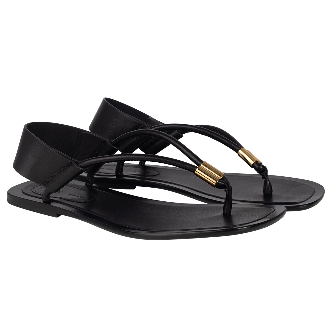 Devoe Leather Thong Sandals | View of Both KHAITE Devoe Leather Thong Sandals in Black