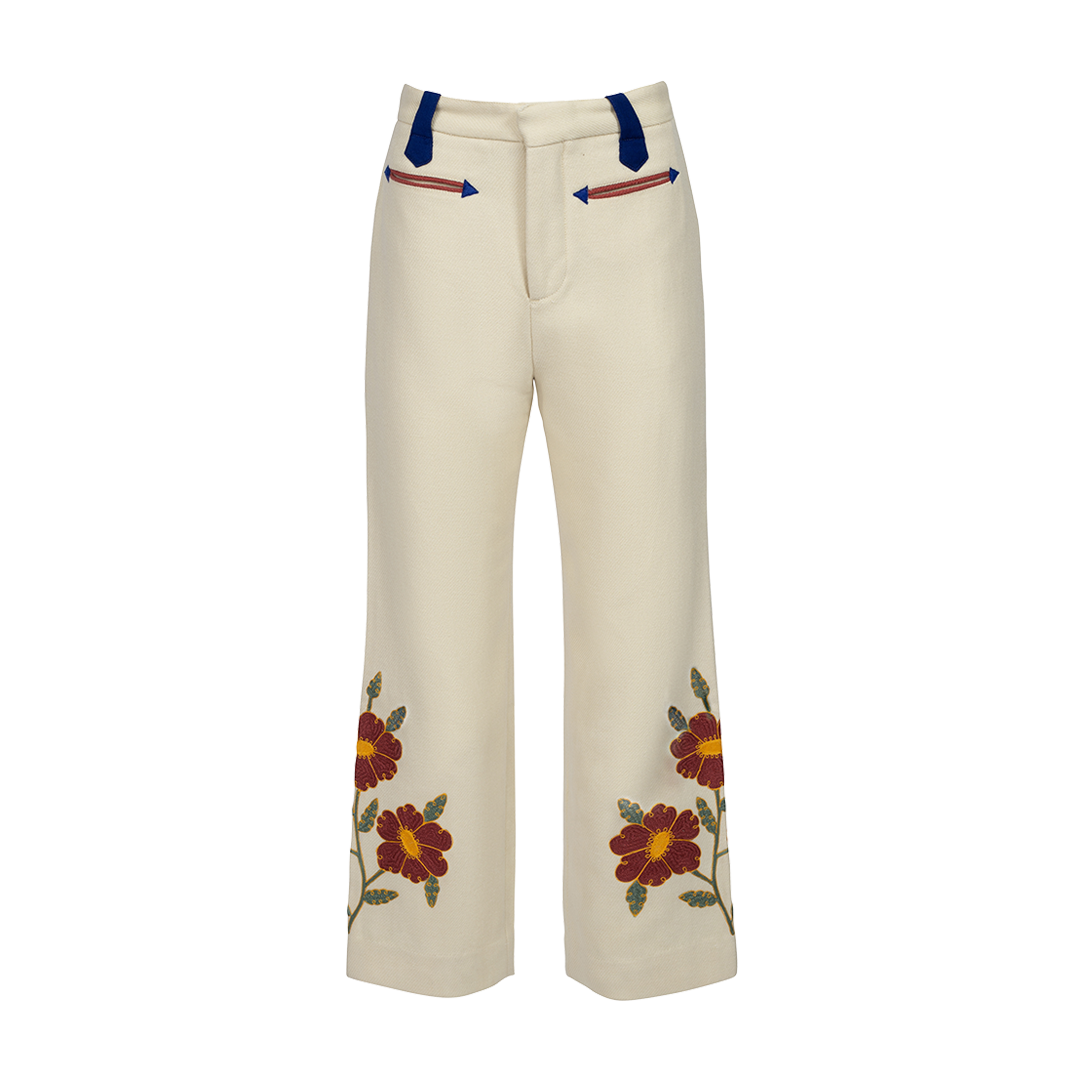 Allover Blue Flowers cotton and viscose trousers | Moschino Official Store