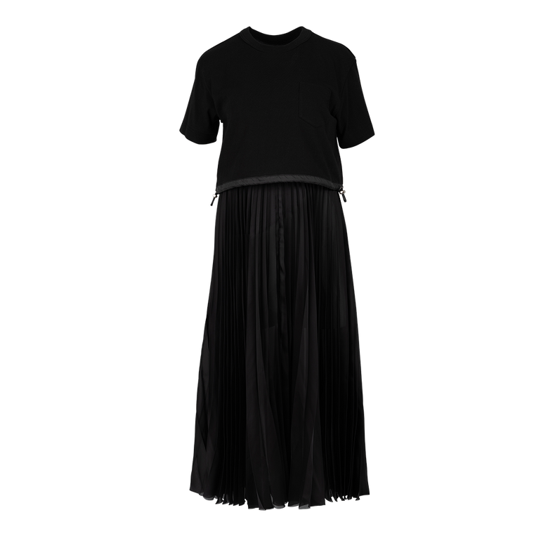 Cotton Jersey x Satin Dress | Front view of SACAI Cotton Jersey x Satin Dress in Black