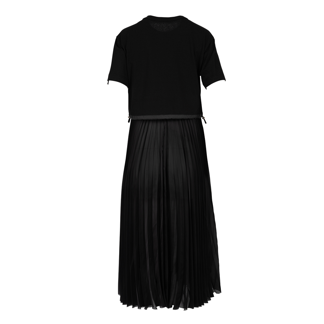 Cotton Jersey x Satin Dress | Back view of SACAI Cotton Jersey x Satin Dress in Black