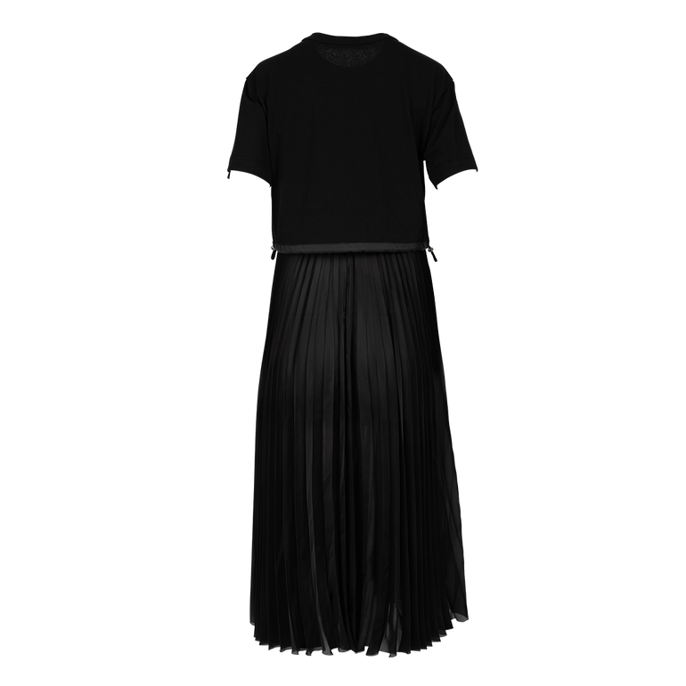 Cotton Jersey x Satin Dress | Back view of SACAI Cotton Jersey x Satin Dress in Black