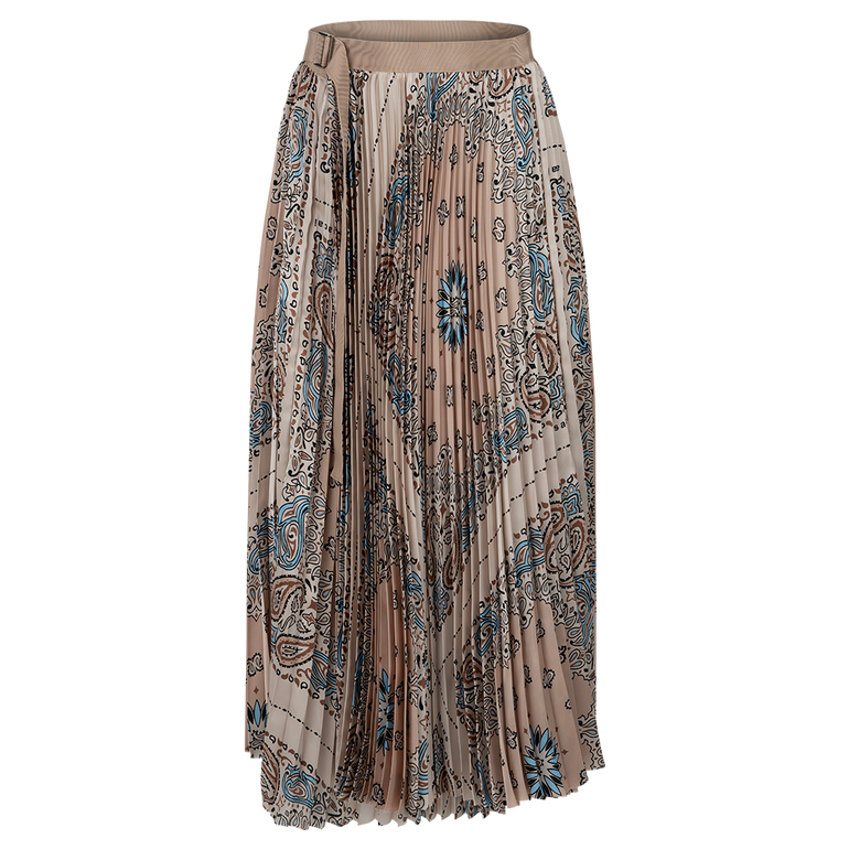 Bandana Pleated Skirt | Front view of SACAI Bandana Pleated Skirt in Beige