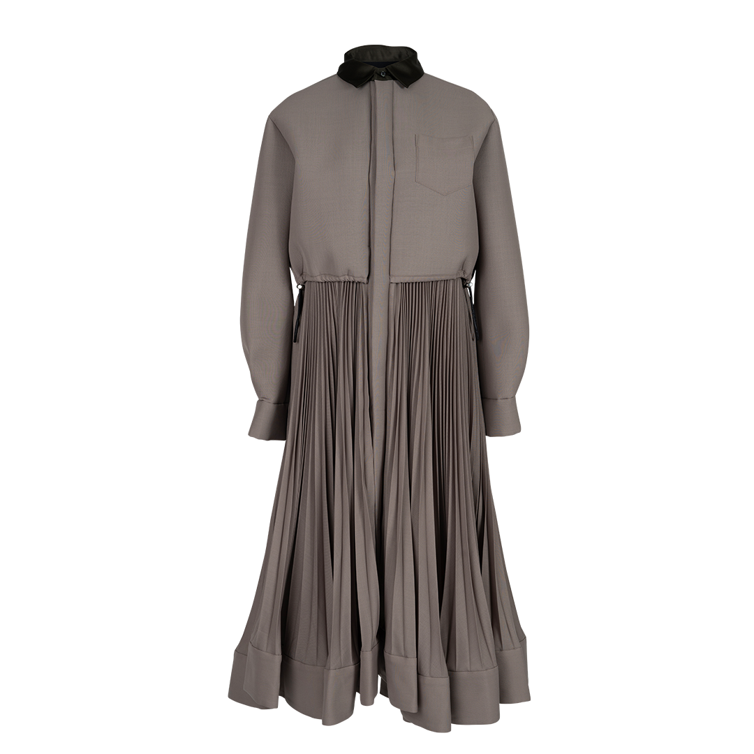 Midi Shirtdress | Front view of SACAI Midi Shirtdress in Beige