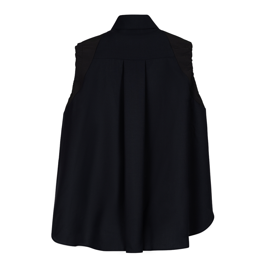 Black Suiting Mix Shirt | Back view of SACAI Black Suiting Mix Shirt