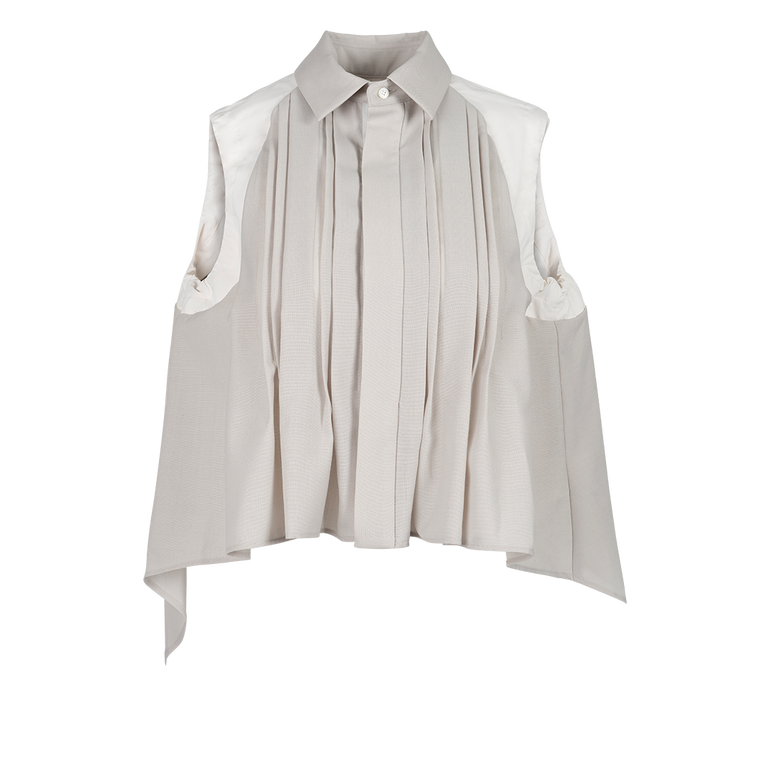 Beige Suiting Mix Shirt | Front view of SACAI Beige Suiting Mix Shirt
