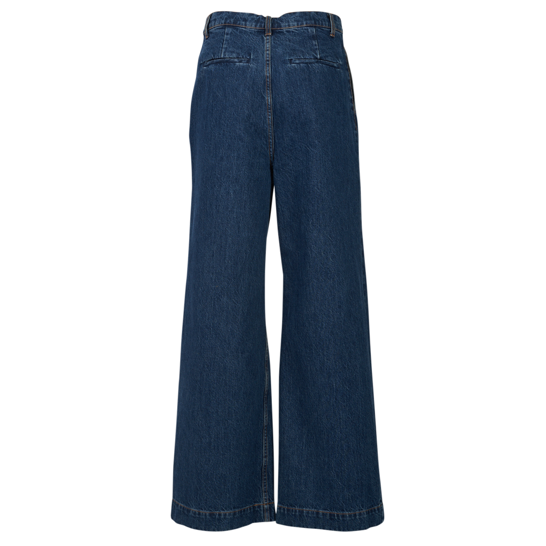 Pleated Denim Trousers | Back view of CO Pleated Denim Trousers