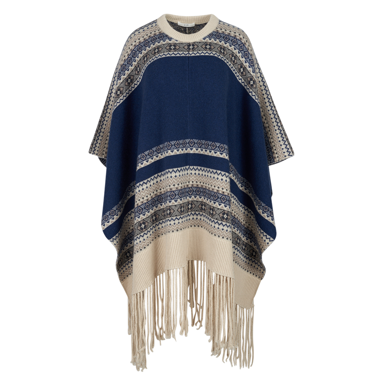 Cashmere Poncho | Front view of CO Cashmere Poncho in Blue Fair Isle