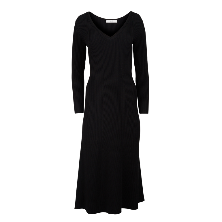 Long-Sleeve Midi Dress | Front view of CO Long-Sleeve Midi Dress in Black