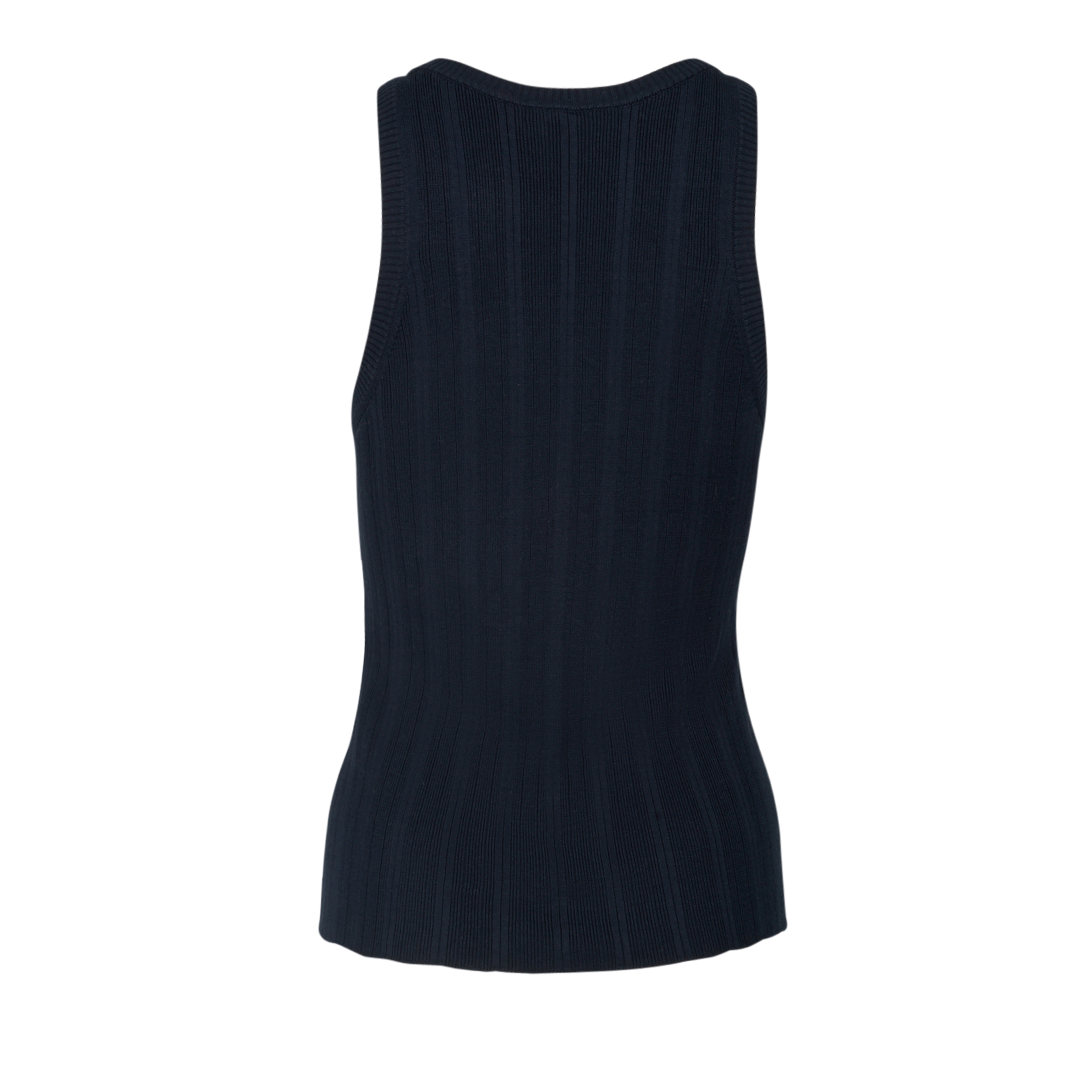 Ribbed Navy Silk Tank | Back view of CO Ribbed Navy Silk Tank