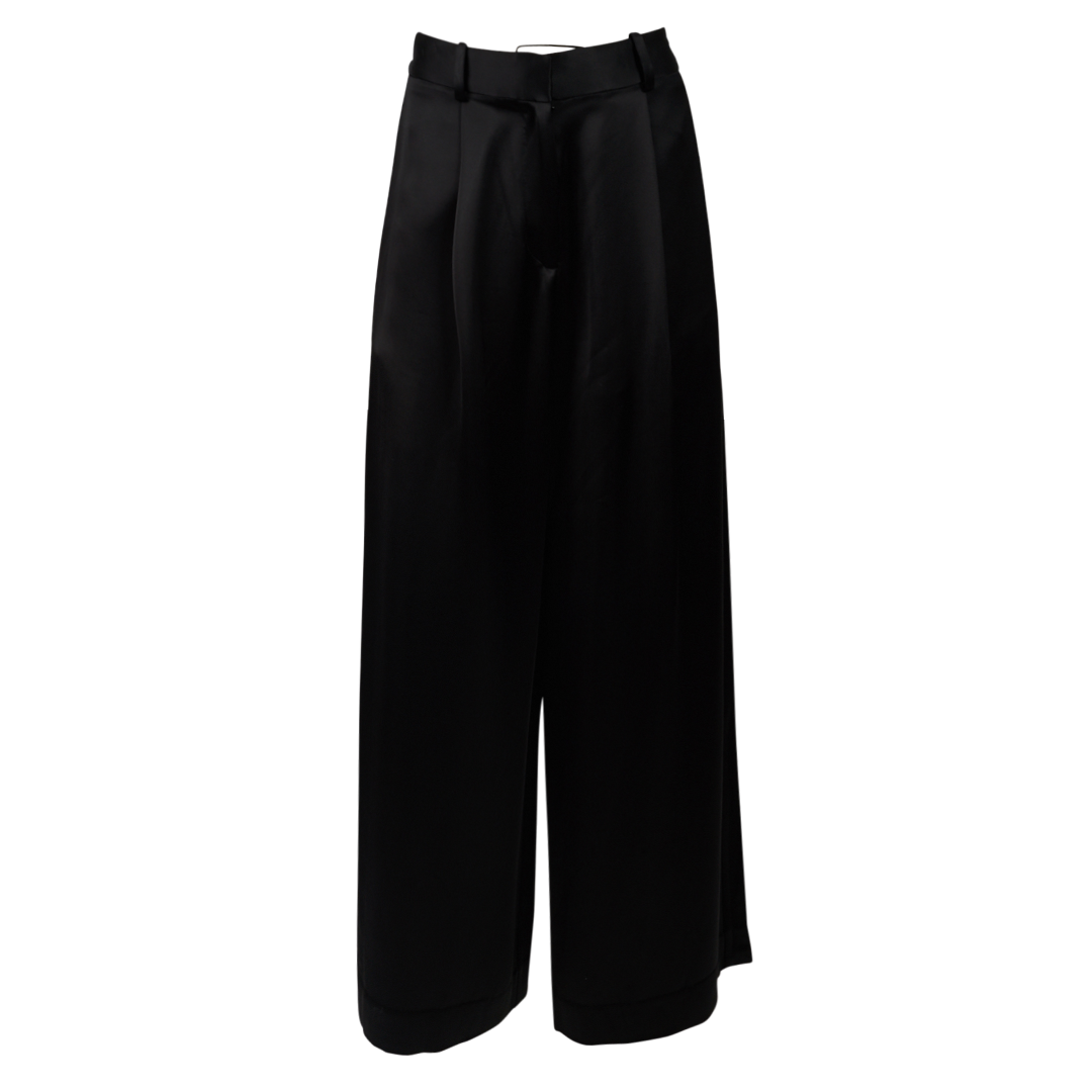 Pleated Black Wide-Leg Trousers | Front view of CO Pleated Black Wide-Leg Trousers