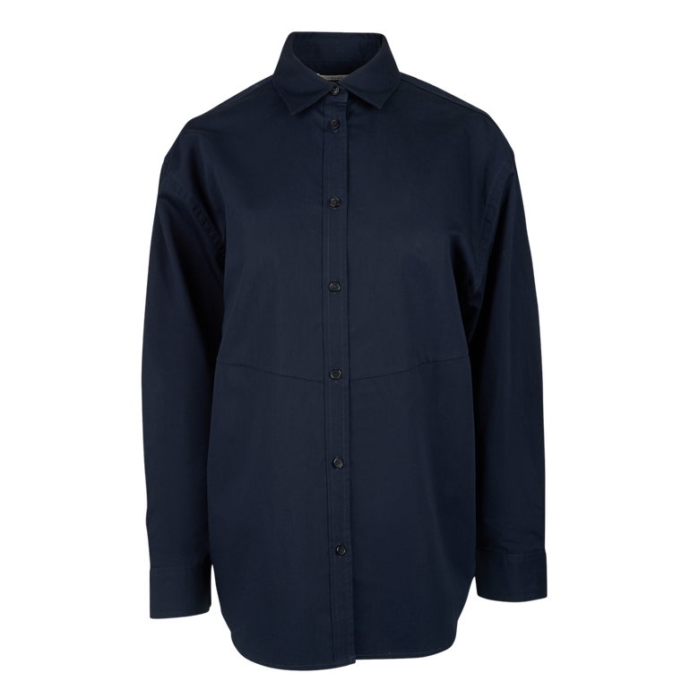Oversized Button-Down Shirt | Front view of cO Oversized Button-Down Shirt in Navy