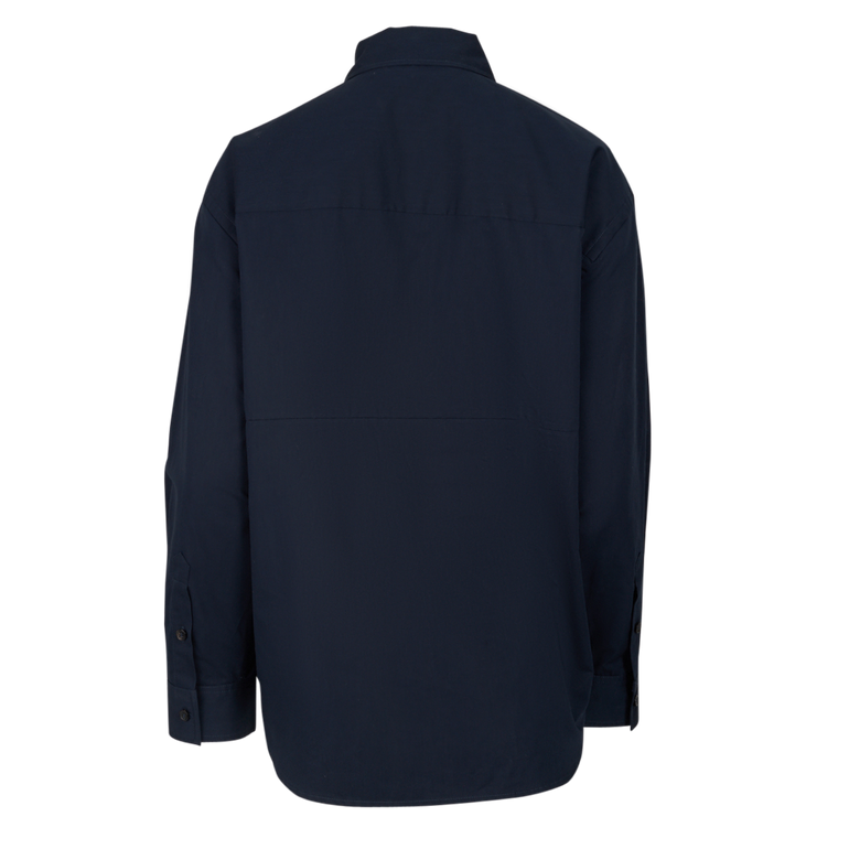 Oversized Button-Down Shirt | Back view of cO Oversized Button-Down Shirt in Navy
