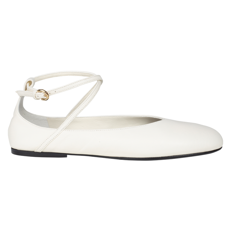 White Ankle-Strap Ballerina Flats | Front view of CO White Ankle-Strap Ballerina Flats