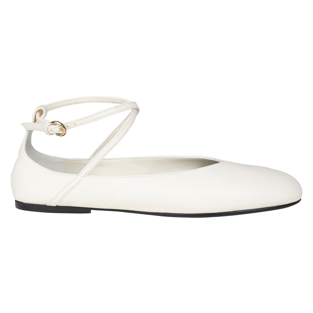 White Ankle-Strap Ballerina Flats | Front view of CO White Ankle-Strap Ballerina Flats