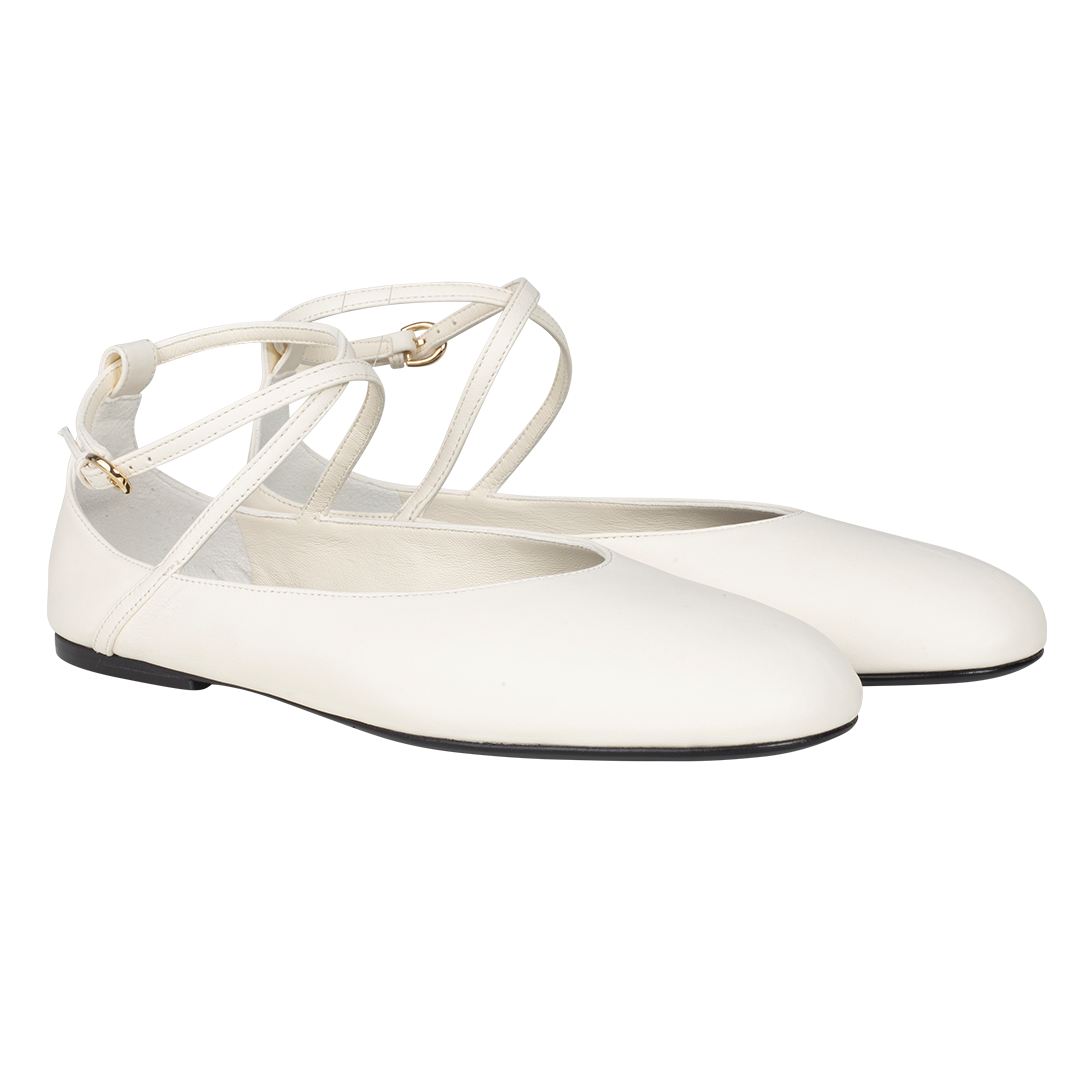 White Ankle-Strap Ballerina Flats | Side view of CO White Ankle-Strap Ballerina Flats