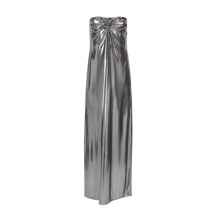 Ruched Metallic Jersey Gown | Front view of Ruched Metallic Jersey Gown MAGDA BUTRYM