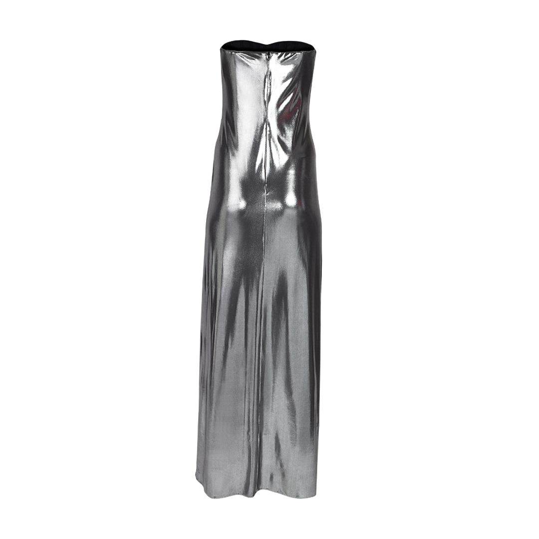 Ruched Metallic Jersey Gown | Back view of Ruched Metallic Jersey Gown MAGDA BUTRYM