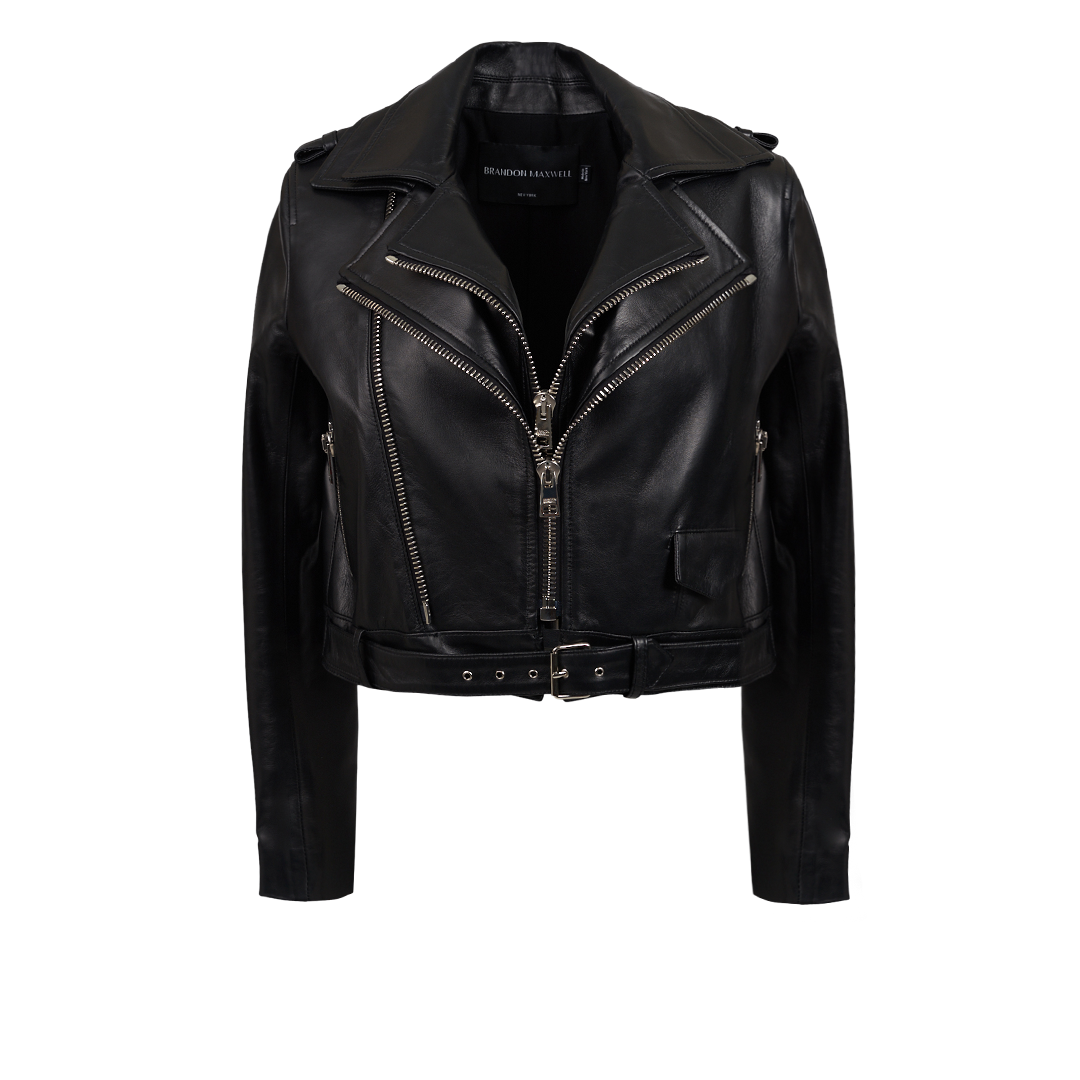 The Lilah Leather Jacket | Front view of BRANDON MAXWELL The Lilah Leather Jacket in Black