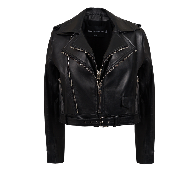 The Lilah Leather Jacket | Front view of BRANDON MAXWELL The Lilah Leather Jacket in Black