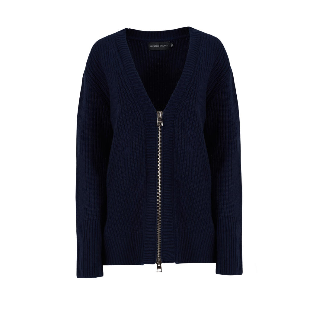 The Harlan Cardigan | Front view of BRANDON MAXWELL The Harlan Cardigan in Navy