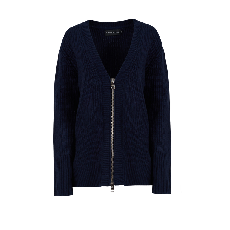 The Harlan Cardigan | Front view of BRANDON MAXWELL The Harlan Cardigan in Navy