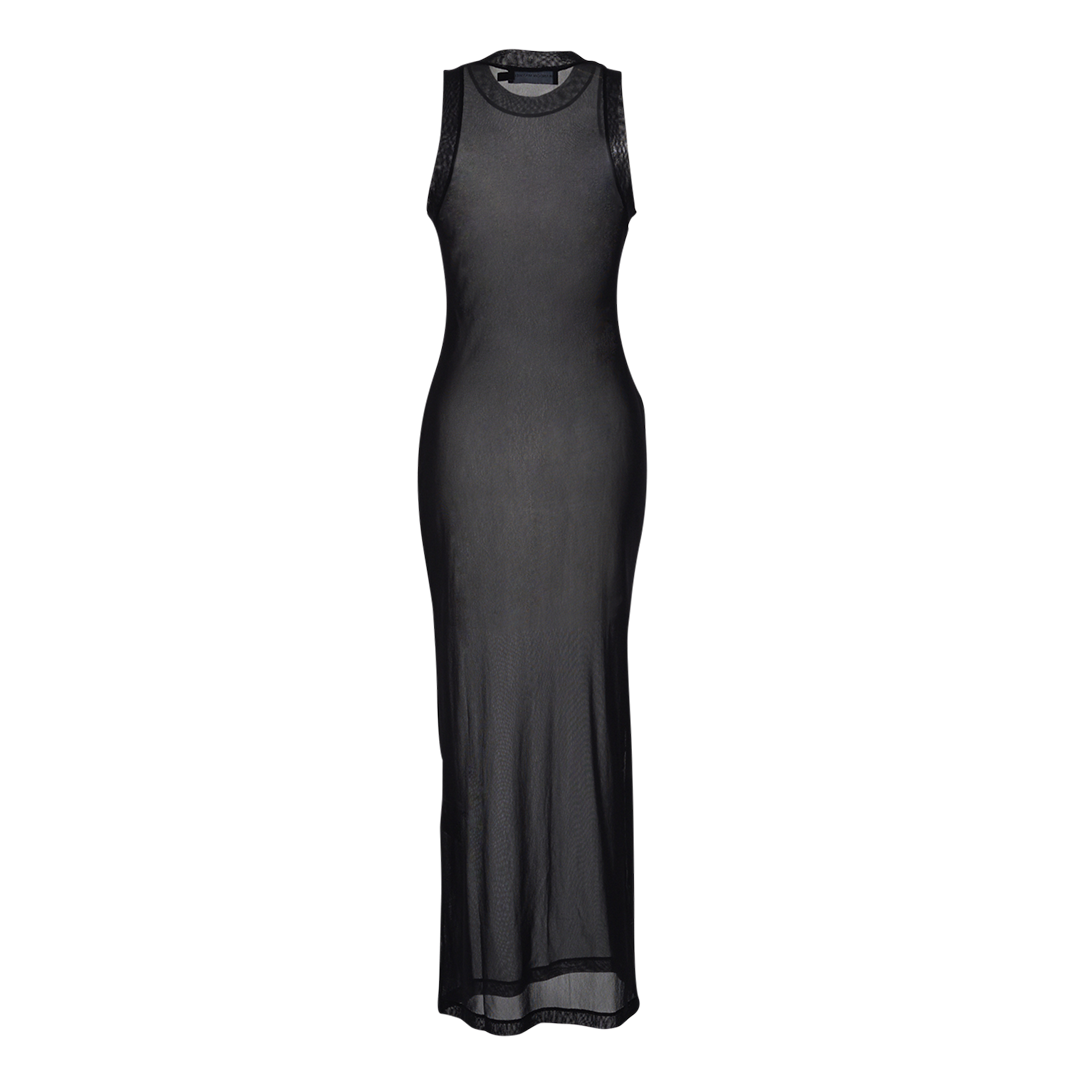 The Landry Mesh Column Dress | Front view of BRANDON MAXWELL The Landry Mesh Column Dress in Black Mesh