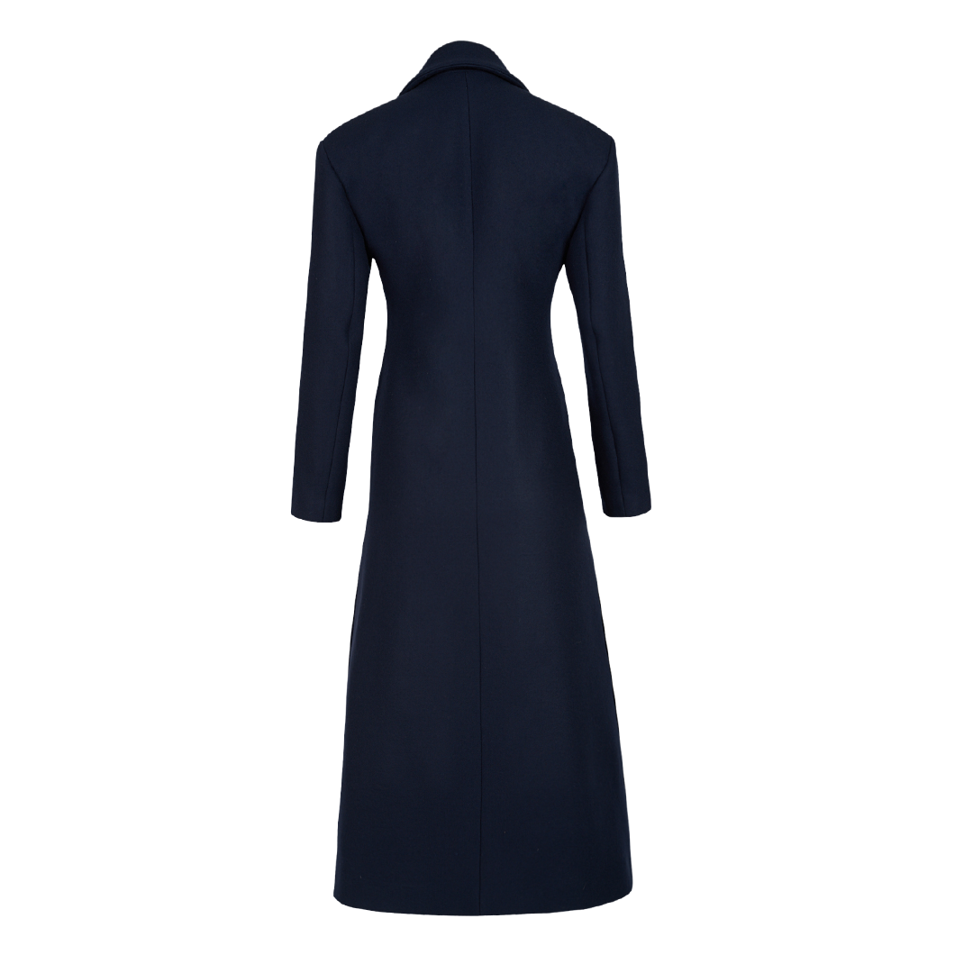 Heavy Wool Coat | Back view of MAISON RABIH KAYROUZ Heavy Wool Coat in Navy Blue