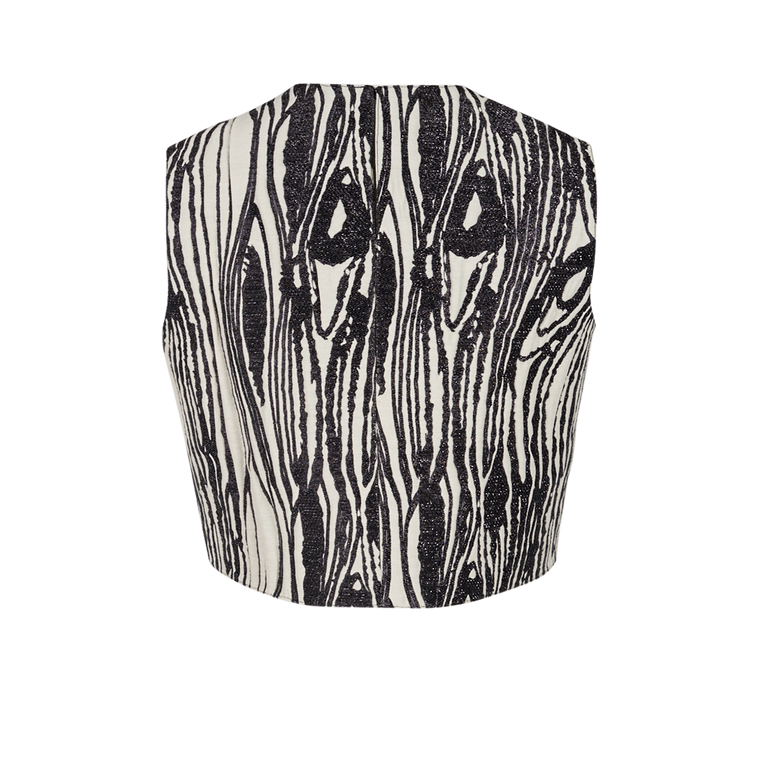 Sleeveless Moire Top | Back view of MAISON RABIH KAYROUZ Sleeveless Moire Top in Ivory/Black Zebra