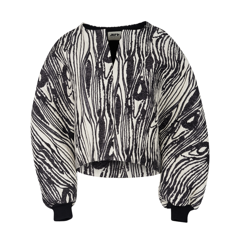 Long-Sleeve Moire Top | Front view of MAISON RABIH KAYROUZ Long-Sleeve Moire Top in Ivory/Black Zebra