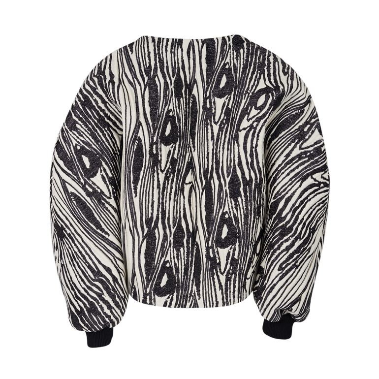 Long-Sleeve Moire Top | Back view of MAISON RABIH KAYROUZ Long-Sleeve Moire Top in Ivory/Black Zebra