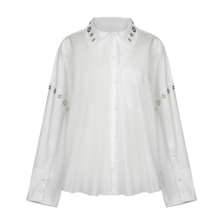 White Loop Long Sleeve Shirt | Front view of White Loop Long Sleeve Shirt ACT N1 