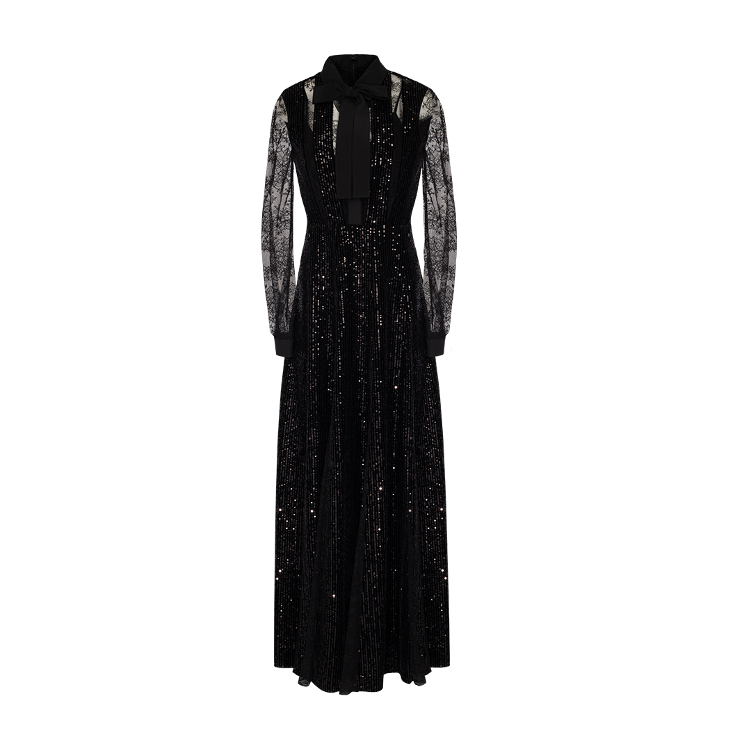 Sequined Tie-Neck Gown | Front view of Sequined Tie-Neck Gown ELIE SAAB
